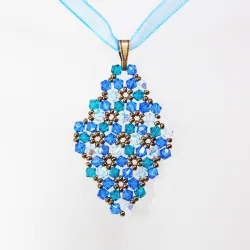 Pendant 40cm - Marissa Rhombus M-Blue Organza - Pendant 40cm - Laiton bronze
